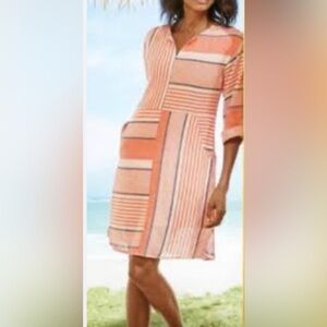 Soft Surroundings mixed stripe linen blend dress size S